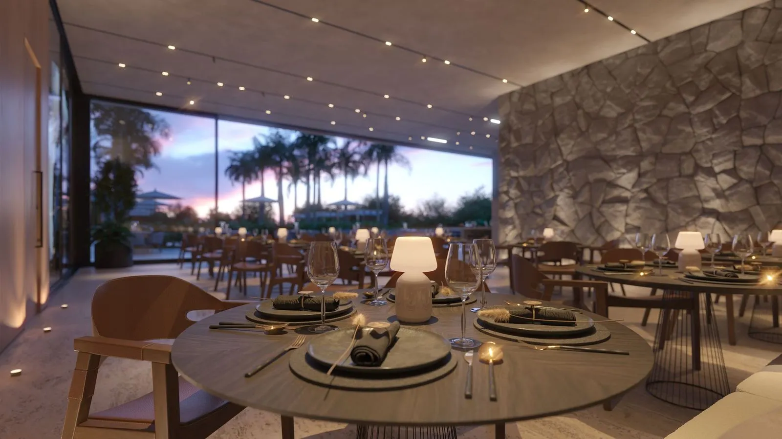 Restaurante — estrutura de lazer do Jardins Residencial Resort, em Contagem
